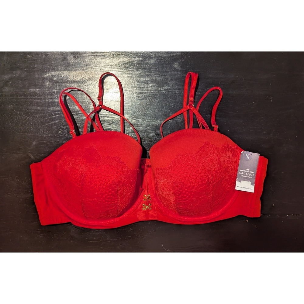 Cacique 46DD Red Lace Boost Strapless Convertible Bra Multiway NWT Plus Size - Picture 5 of 13